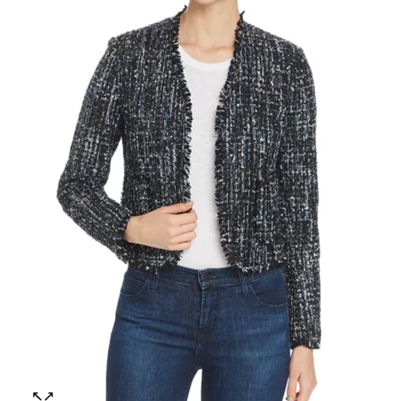 Bagatelle Navy Silver Metallic Tweed Biker Jacket sz small - Picture 3 of 8